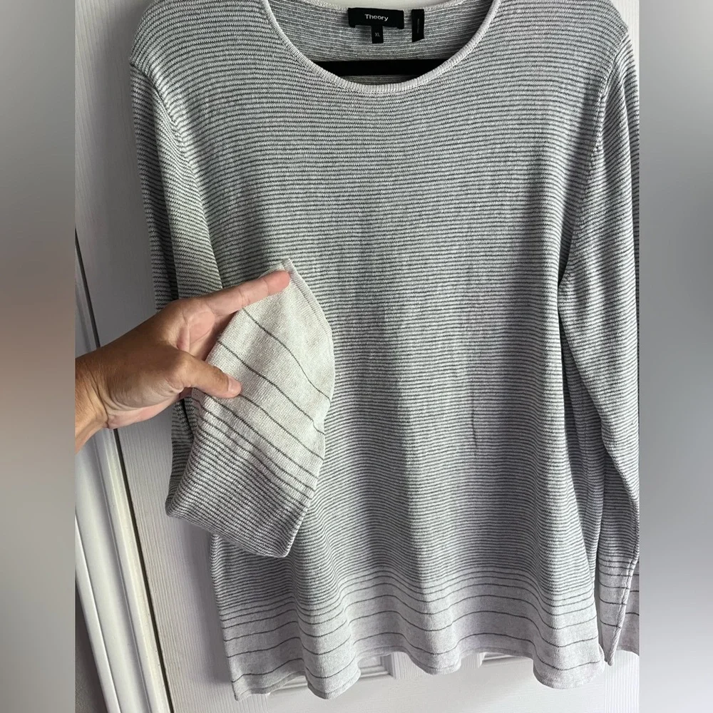 Theory striped merino wool linen blend men’s crewneck‎ striped sweater size XL